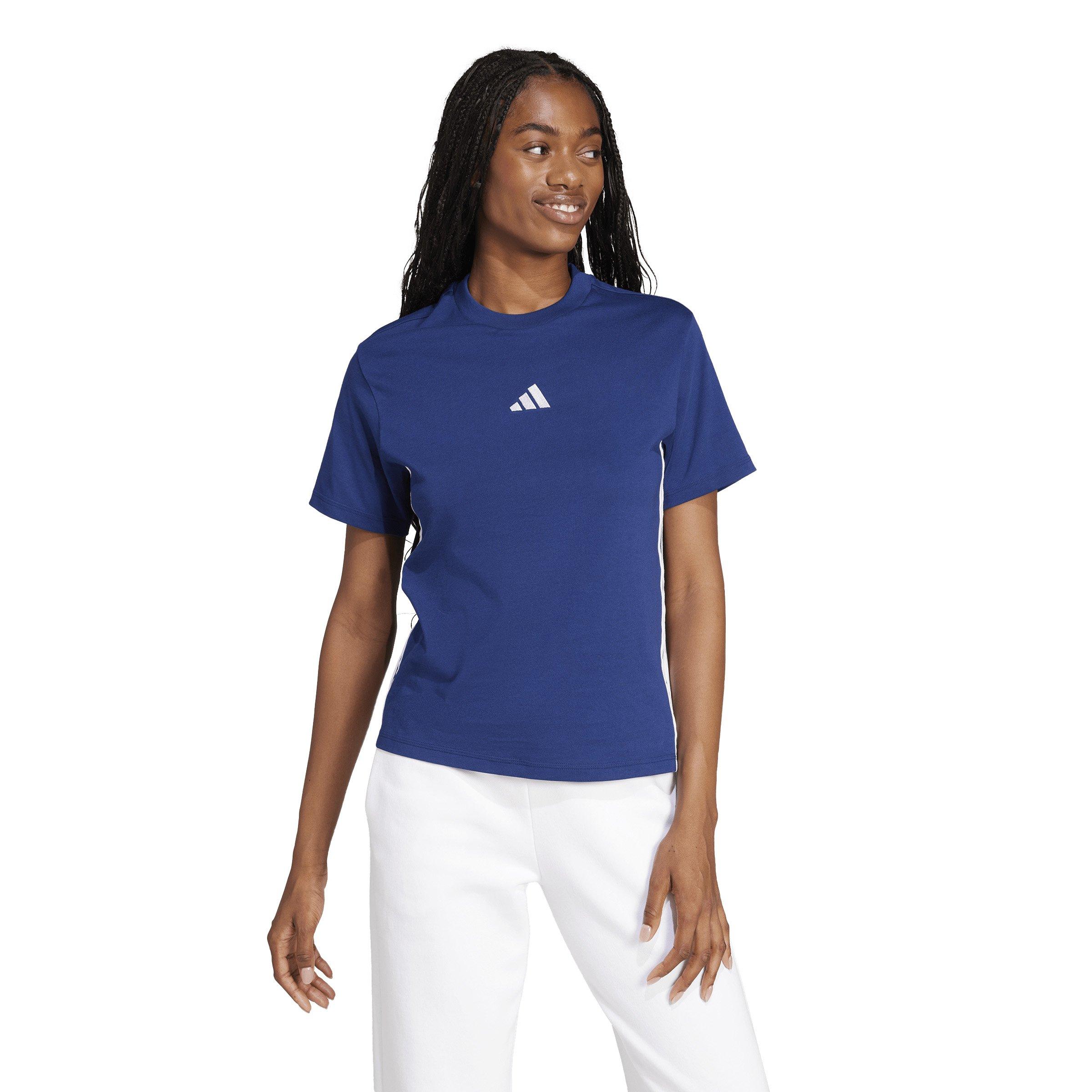 adidas Women's Essentials 3-Stripes Cotton T-Shirt - Blue/White - BLUE/WHITE